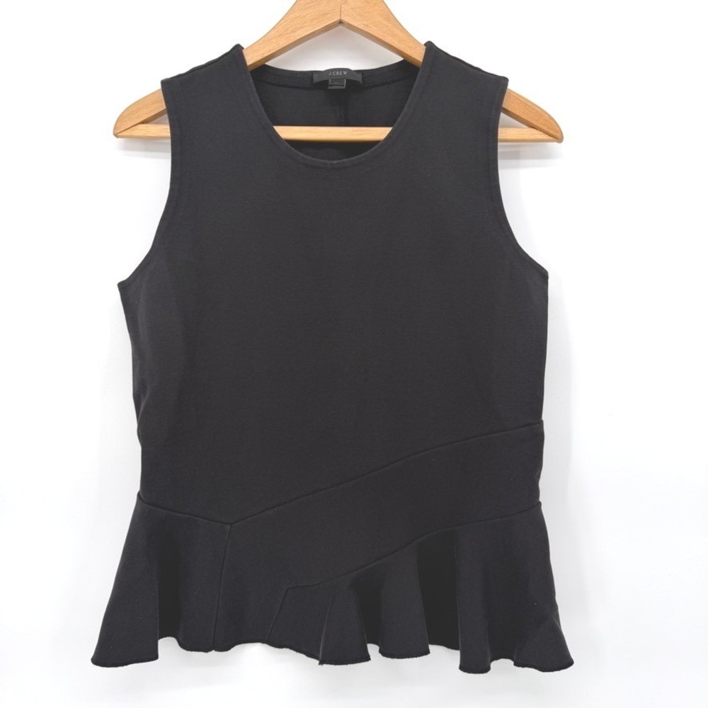 J Crew Sleeveless Black Peplum Cotton Blend Dressy Tank Blouse Neutral Size MD